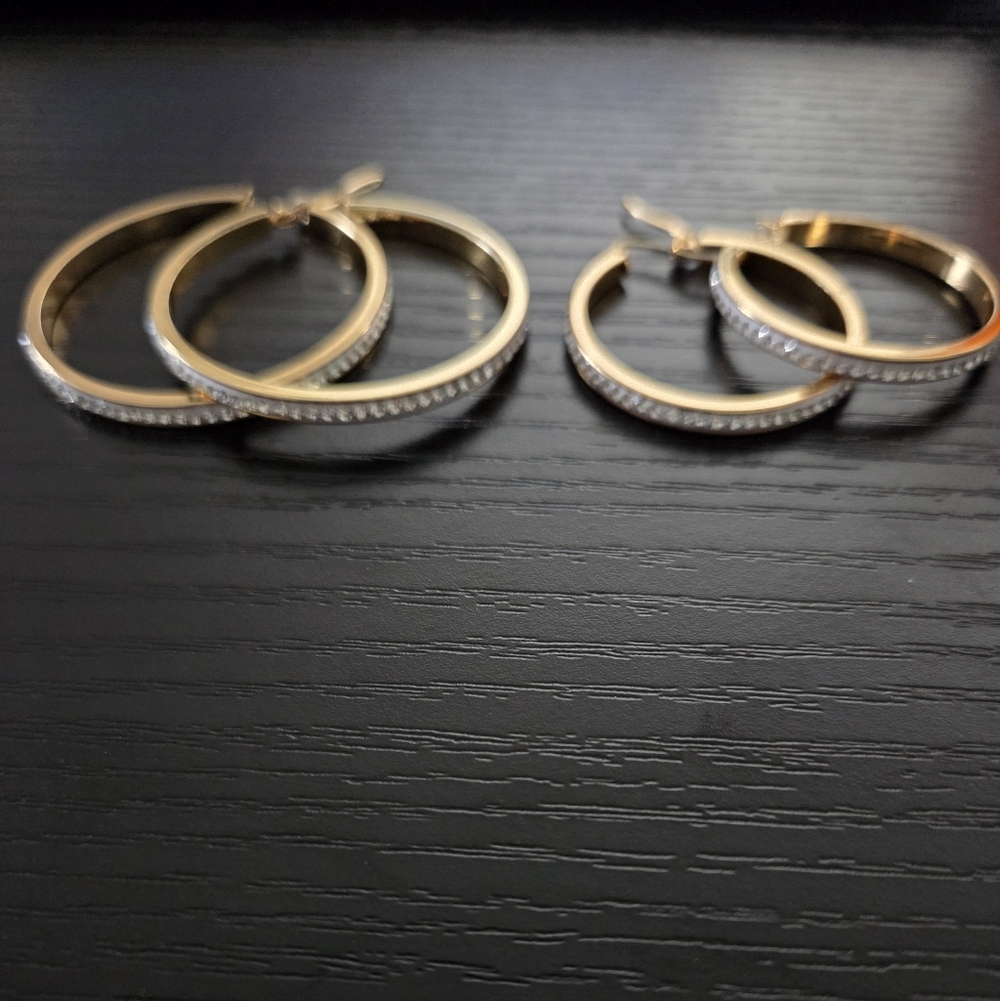 18K Gold Plated Women's Stainless Steel & Gemstones Hoop Earrings